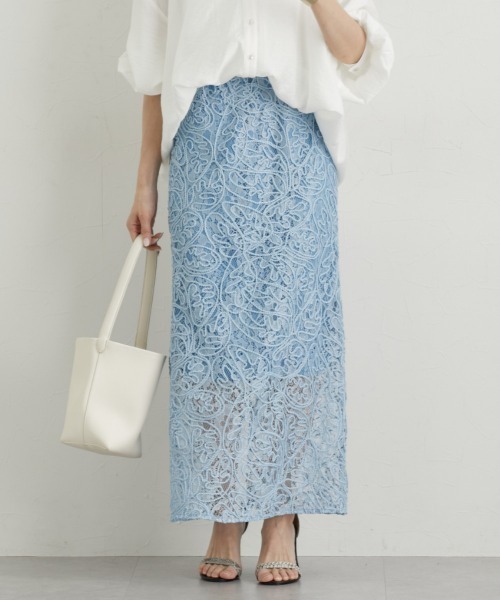 nissen（ニッセン）の「レースコード刺しゅうナロースカート（スカート・レディース・サックスブルー/ブラック/キナリ・M/L/LL）」の4枚目の写真
