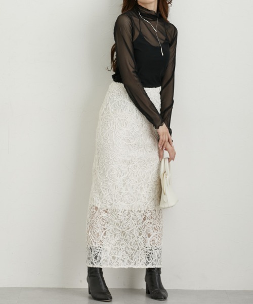 nissen（ニッセン）の「レースコード刺しゅうナロースカート（スカート・レディース・サックスブルー/ブラック/キナリ・M/L/LL）」の9枚目の写真