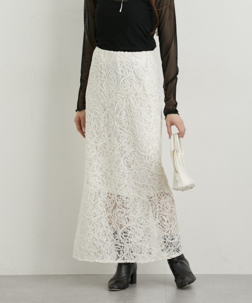 nissen（ニッセン）の「レースコード刺しゅうナロースカート（スカート・レディース・サックスブルー/ブラック/キナリ・M/L/LL）」の10枚目の写真