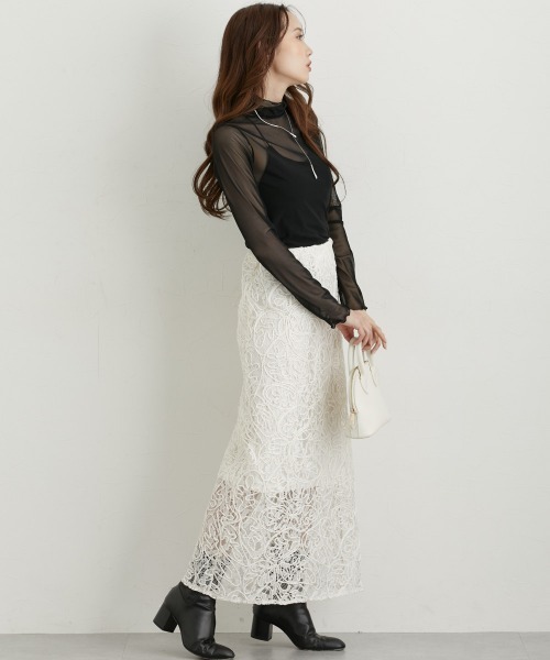 nissen（ニッセン）の「レースコード刺しゅうナロースカート（スカート・レディース・サックスブルー/ブラック/キナリ・M/L/LL）」の12枚目の写真