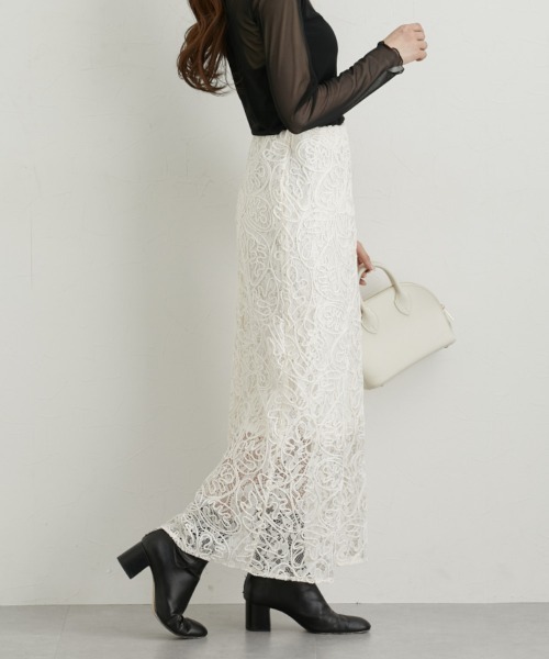 nissen（ニッセン）の「レースコード刺しゅうナロースカート（スカート・レディース・サックスブルー/ブラック/キナリ・M/L/LL）」の13枚目の写真