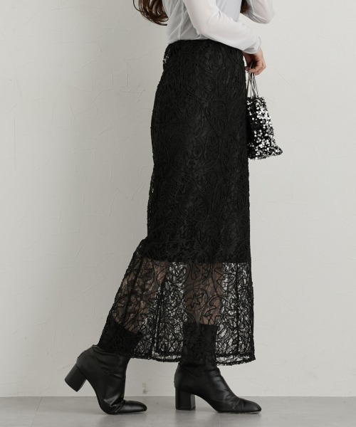 nissen（ニッセン）の「レースコード刺しゅうナロースカート（スカート・レディース・サックスブルー/ブラック/キナリ・M/L/LL）」の14枚目の写真