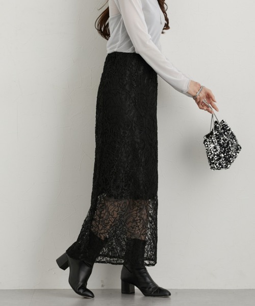 nissen（ニッセン）の「レースコード刺しゅうナロースカート（スカート・レディース・サックスブルー/ブラック/キナリ・M/L/LL）」の15枚目の写真