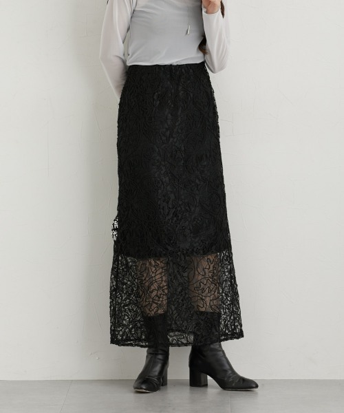 nissen（ニッセン）の「レースコード刺しゅうナロースカート（スカート・レディース・サックスブルー/ブラック/キナリ・M/L/LL）」の18枚目の写真