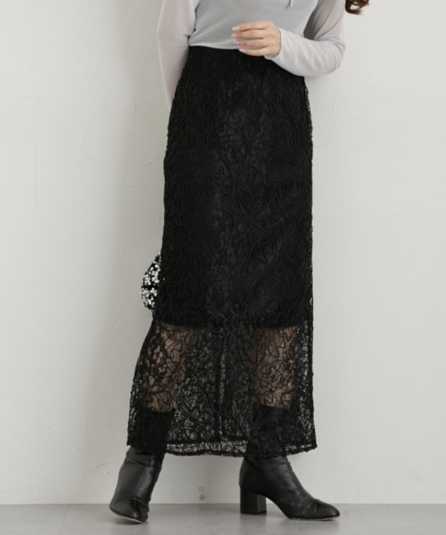 nissen（ニッセン）の「レースコード刺しゅうナロースカート（スカート・レディース・サックスブルー/ブラック/キナリ・M/L/LL）」の19枚目の写真
