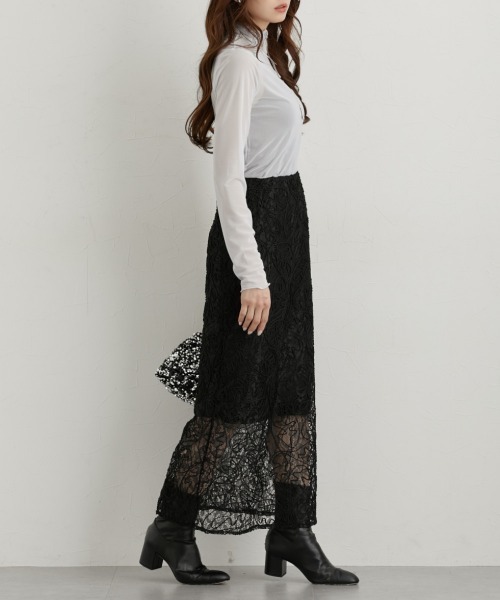 nissen（ニッセン）の「レースコード刺しゅうナロースカート（スカート・レディース・サックスブルー/ブラック/キナリ・M/L/LL）」の20枚目の写真
