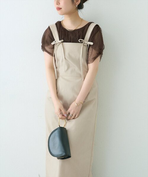 natural couture(ナチュラルクチュール)の「リボンディティールジャンスカワンピース(ワンピース・レディース・インディゴブルー/ベージュ/アイボリー/グレー・FREE)」の15枚目の写真