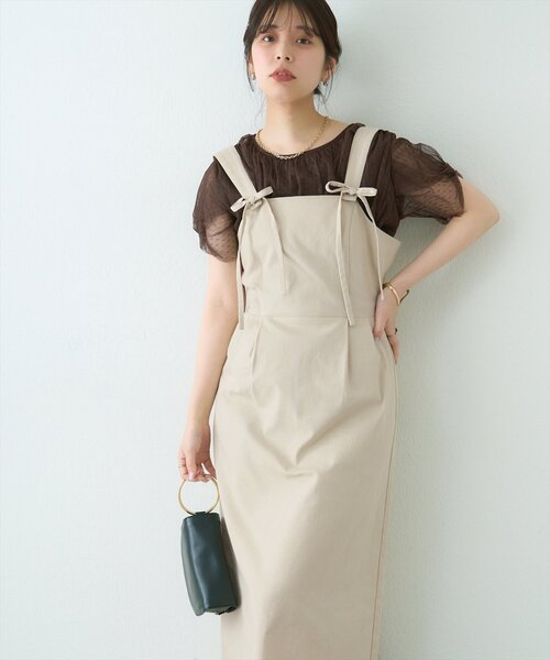 natural couture(ナチュラルクチュール)の「リボンディティールジャンスカワンピース(ワンピース・レディース・インディゴブルー/ベージュ/アイボリー/グレー・FREE)」の16枚目の写真