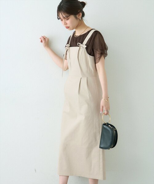 natural couture(ナチュラルクチュール)の「リボンディティールジャンスカワンピース(ワンピース・レディース・インディゴブルー/ベージュ/アイボリー/グレー・FREE)」の17枚目の写真