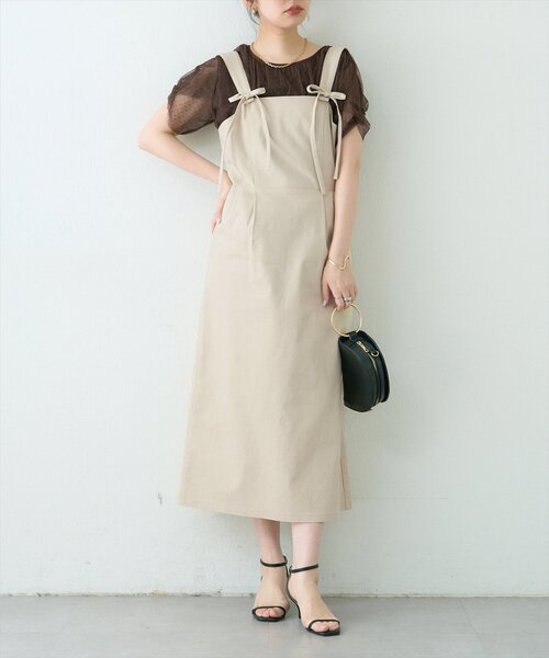 natural couture(ナチュラルクチュール)の「リボンディティールジャンスカワンピース(ワンピース・レディース・インディゴブルー/ベージュ/アイボリー/グレー・FREE)」の18枚目の写真