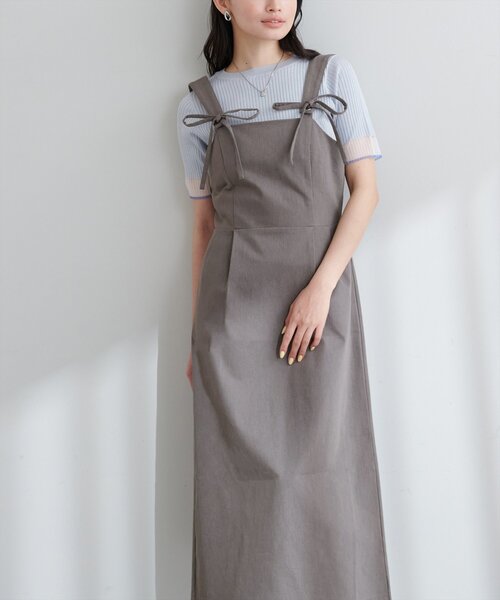 natural couture(ナチュラルクチュール)の「リボンディティールジャンスカワンピース(ワンピース・レディース・インディゴブルー/ベージュ/アイボリー/グレー・FREE)」の20枚目の写真