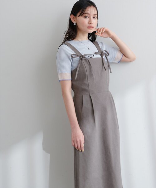 natural couture(ナチュラルクチュール)の「リボンディティールジャンスカワンピース(ワンピース・レディース・インディゴブルー/ベージュ/アイボリー/グレー・FREE)」の21枚目の写真