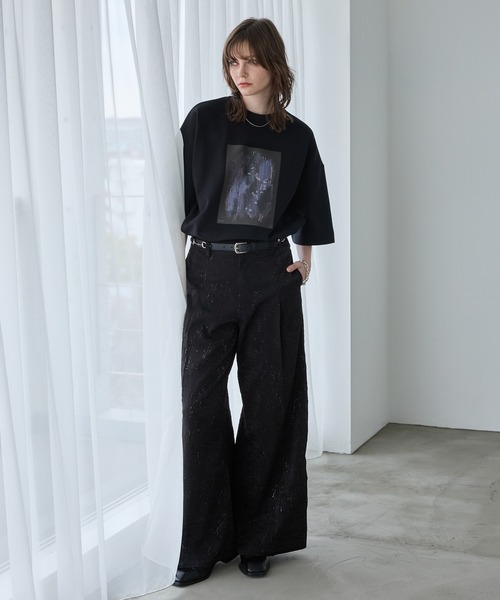 spielio 箔プリントシボ加工スラックス Spielio スラックス 「Spielio」Foil printed embossed slacks
