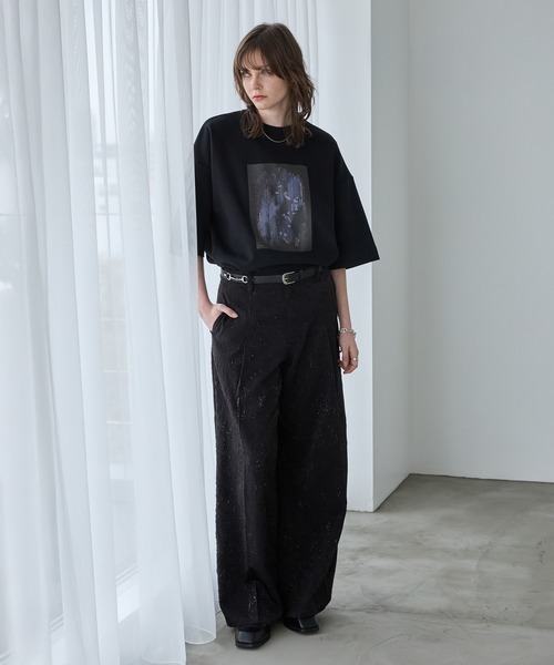 spielio 箔プリントシボ加工スラックス Spielio】Foil printed embossed slacks/ 箔プリントシボ加工
