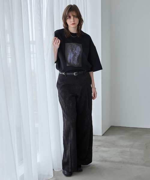 spielio 箔プリントシボ加工スラックス Spielio】Foil printed embossed slacks/ 箔プリントシボ加工