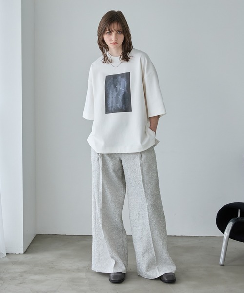 spielio 箔プリントシボ加工スラックス Spielio】Foil printed embossed slacks/ 箔プリントシボ加工