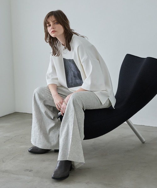 spielio 箔プリントシボ加工スラックス Spielio スラックス 「Spielio」Foil printed embossed slacks