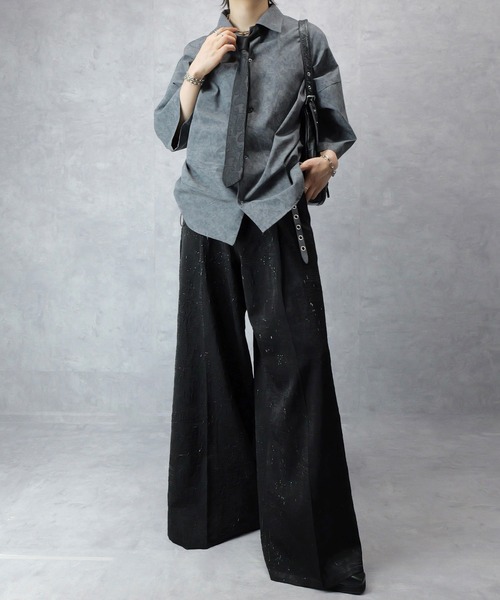 spielio 箔プリントシボ加工スラックス Spielio】Foil printed embossed slacks/ 箔プリントシボ加工