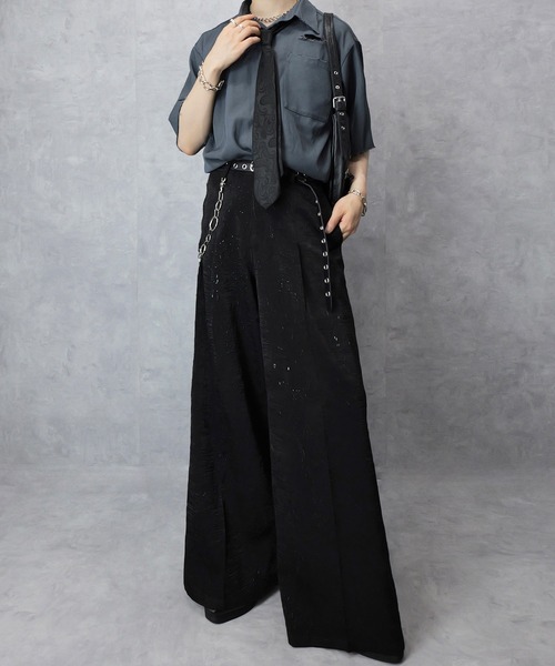 spielio 箔プリントシボ加工スラックス Spielio】Foil printed embossed slacks/ 箔プリントシボ加工