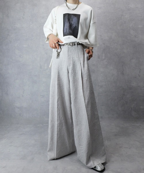 spielio 箔プリントシボ加工スラックス Spielio スラックス 「Spielio」Foil printed embossed slacks