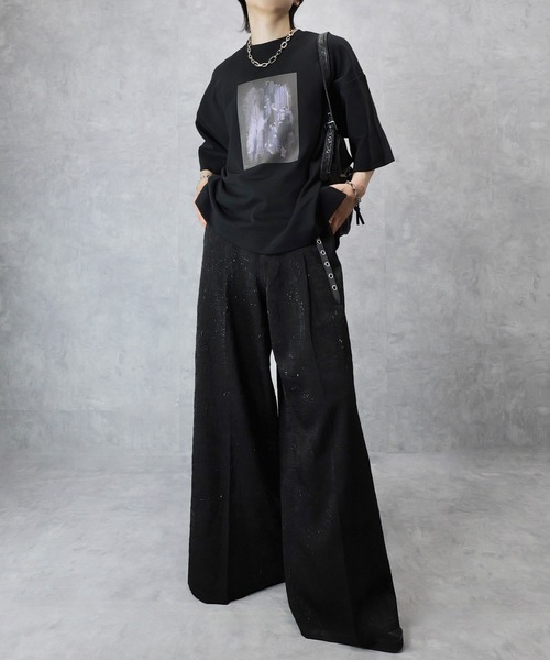 spielio 箔プリントシボ加工スラックス Spielio スラックス 「Spielio」Foil printed embossed slacks