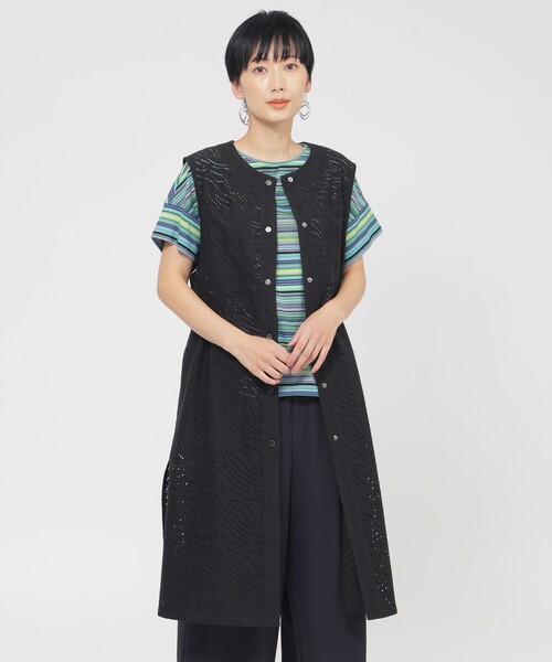 【ウォッシャブル】パンチングゼブラロングジレ