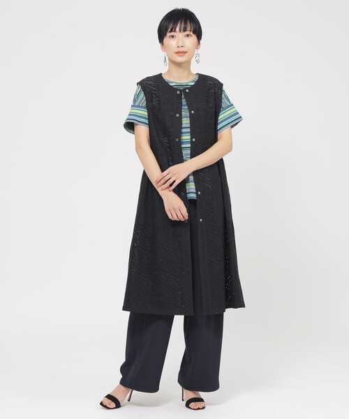 【ウォッシャブル】パンチングゼブラロングジレ