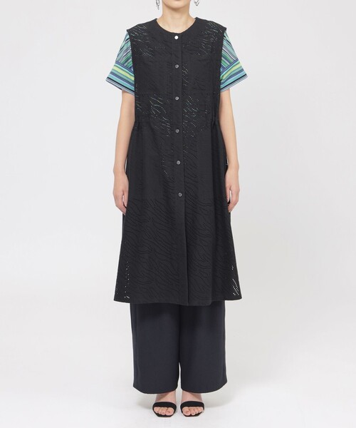 【ウォッシャブル】パンチングゼブラロングジレ