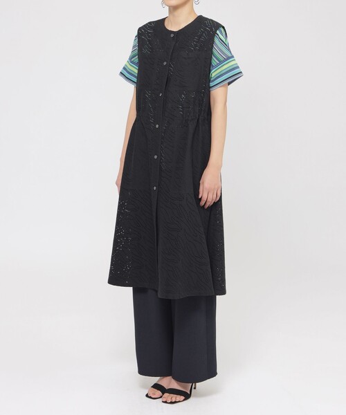 【ウォッシャブル】パンチングゼブラロングジレ