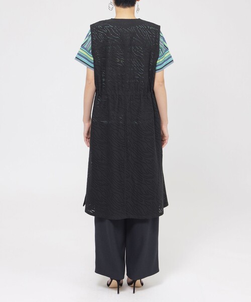 【ウォッシャブル】パンチングゼブラロングジレ