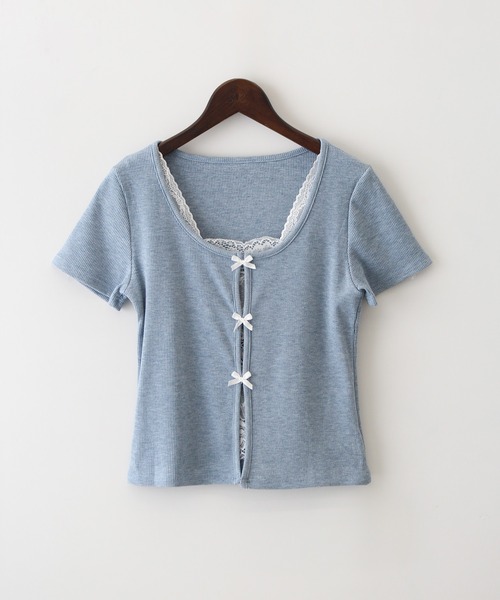 SpRay（スプレイ）の「テレコレ－スリボントップス（Tシャツ/カットソー・レディース・ブラック/サックスブルー/グレー/ホワイト/ピンク・FREE）」の22枚目の写真