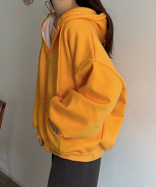 Cham.(チャム)の「ゆるだぼハーフジップパーカー(パーカー・レディース・オフホワイト/グレー/ピンク/オレンジ/ブラック・F)」の18枚目の写真