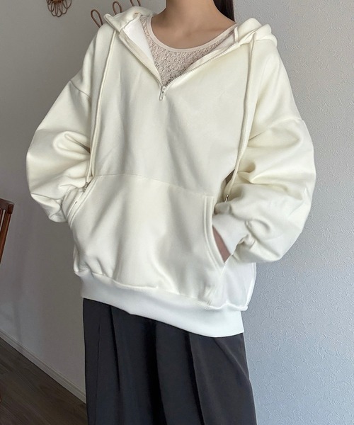babaco_キャップフーディ_ゆるっと気持ちいパーカー ゆるだぼハーフジップパーカー（パーカー）｜Cham.（チャム）の