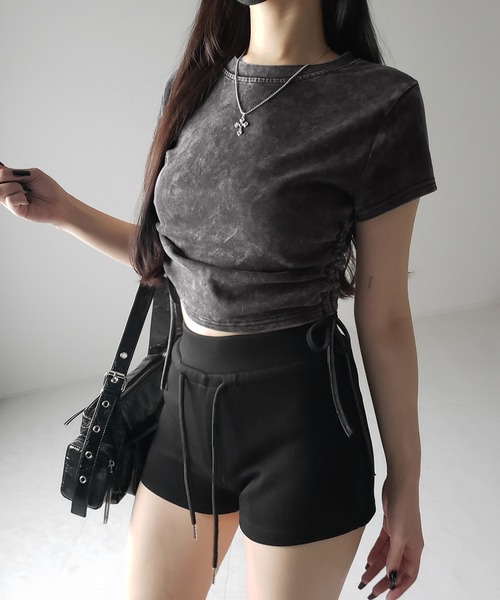 me+em select(ミームセレクト)の「【 2color 】サイドシャーリングリボンヴィンテージショートTシャツ / side shirring ribbon vintage short T-shirt(Tシャツ/カットソー・レディース・グレー/ブラック・FREE)」の10枚目の写真