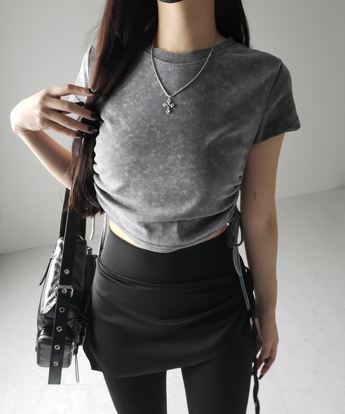 me+em select(ミームセレクト)の「【 2color 】サイドシャーリングリボンヴィンテージショートTシャツ / side shirring ribbon vintage short T-shirt(Tシャツ/カットソー・レディース・グレー/ブラック・FREE)」の22枚目の写真