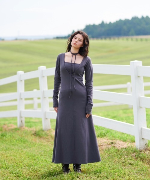 NOTREemor（ノートルエモア）の「ribbon neck bra top x knit dress（ワンピース・レディース・グレイッシュブルー・FREE）」の6枚目の写真