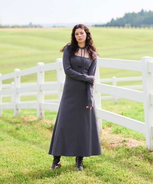 NOTREemor（ノートルエモア）の「ribbon neck bra top x knit dress（ワンピース・レディース・グレイッシュブルー・FREE）」の7枚目の写真