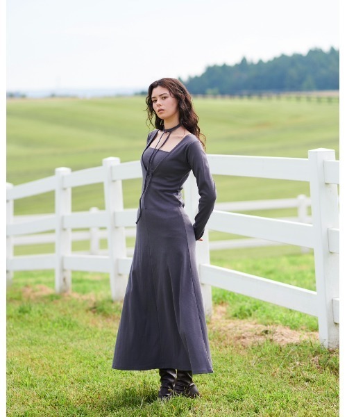 NOTREemor（ノートルエモア）の「ribbon neck bra top x knit dress（ワンピース・レディース・グレイッシュブルー・FREE）」の8枚目の写真