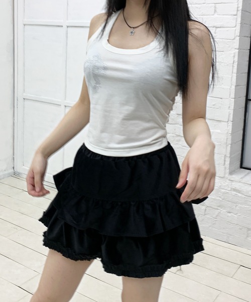 lilful(リルフル)の「ショート丈 クロスモチーフラインストーン タンクトップ(タンクトップ・レディース・ホワイト/ブラック・M/S/L)」の9枚目の写真