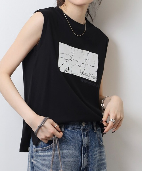 A.N.L（エーエヌエル　レーベル）の「A.N.L 箔プリントタンクトップ ノースリーブトップス（Tシャツ/カットソー・レディース・オフホワイト/モカ/ブラック・38）」の10枚目の写真