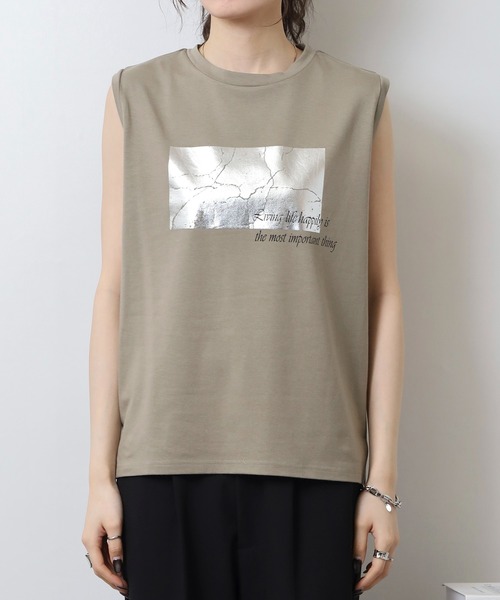 A.N.L（エーエヌエル　レーベル）の「A.N.L 箔プリントタンクトップ ノースリーブトップス（Tシャツ/カットソー・レディース・オフホワイト/モカ/ブラック・38）」の16枚目の写真