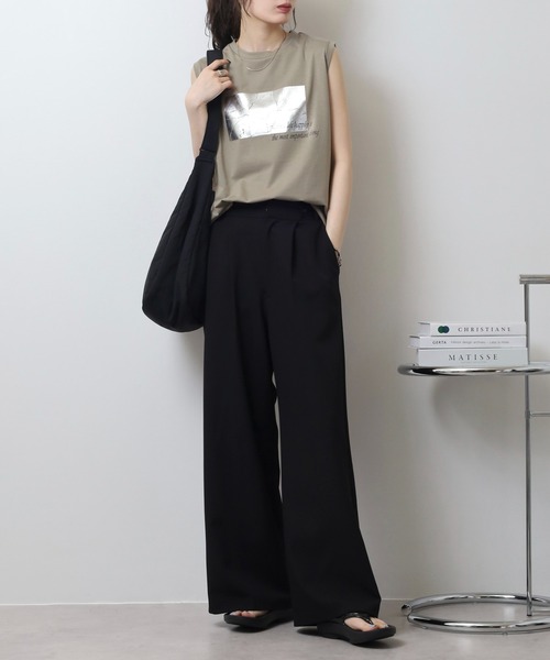 A.N.L（エーエヌエル　レーベル）の「A.N.L 箔プリントタンクトップ ノースリーブトップス（Tシャツ/カットソー・レディース・オフホワイト/モカ/ブラック・38）」の15枚目の写真