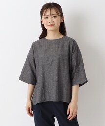 コットンWガーゼ ドット柄5分袖ブラウス