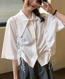 衿アシメ　フロント　ドロスト シャーリングルーズシャツ(CZ)