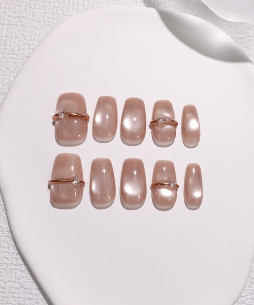 Anail（エーネイル）の「3D水光ネイルリングネイルシアーコーラルピンクマグネットスクエアネイルチップ（ネイルシール/ネイルチップ・レディース・ピンク・LARGE/MEDIUM/SMALL）」の5枚目の写真