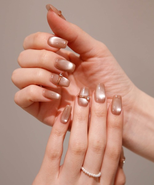 Anail（エーネイル）の「3D水光ネイルリングネイルシアーコーラルピンクマグネットスクエアネイルチップ（ネイルシール/ネイルチップ・レディース・ピンク・LARGE/MEDIUM/SMALL）」の2枚目の写真