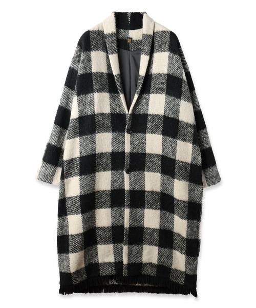 RYU(リュー)の「block plaid fringe coat(チェスターコート・メンズ・ホワイト×ブラック/ベージュ系・2/4/1)」の10枚目の写真