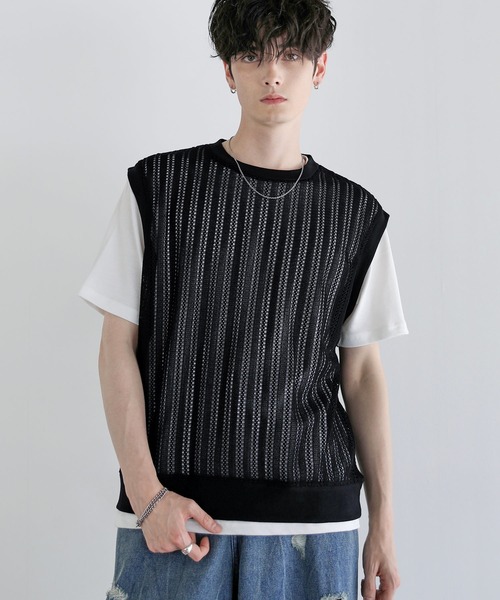 Buyer's Select/【2点セット】Tシャツ＆透かし編みニットベスト