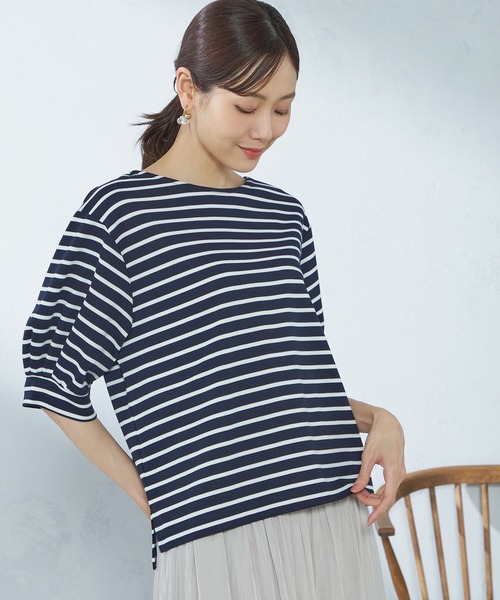 GALLORIA（ギャローリア）の「ボーダーボリューム袖プルオーバー（Tシャツ/カットソー・レディース・ホワイト×ネイビー/ホワイト・LL/M/L）」の2枚目の写真