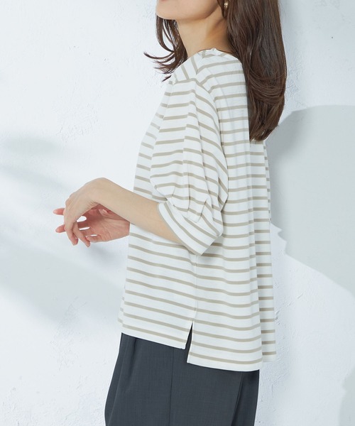 ボーダーボリューム袖プルオーバー（Tシャツ/カットソー
